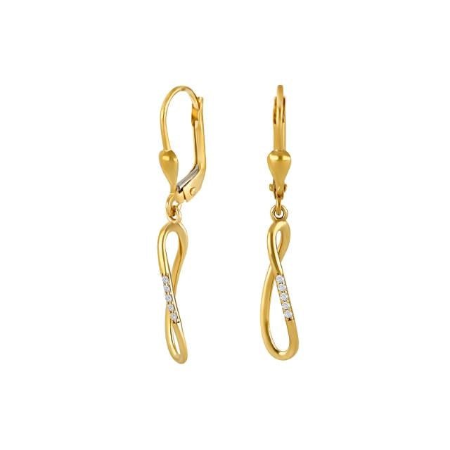 Siersbøl ørehængere i 8 kt guld med zirkoner – elegante trådørehængere med kliklås.